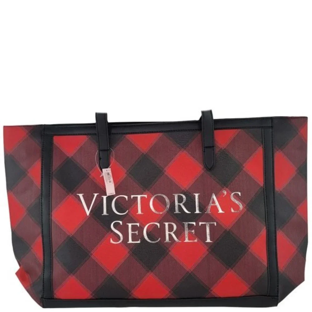 Victorias Secret Black Friday 2021 Weekender Tote‎ Bag Black Red Plaid New